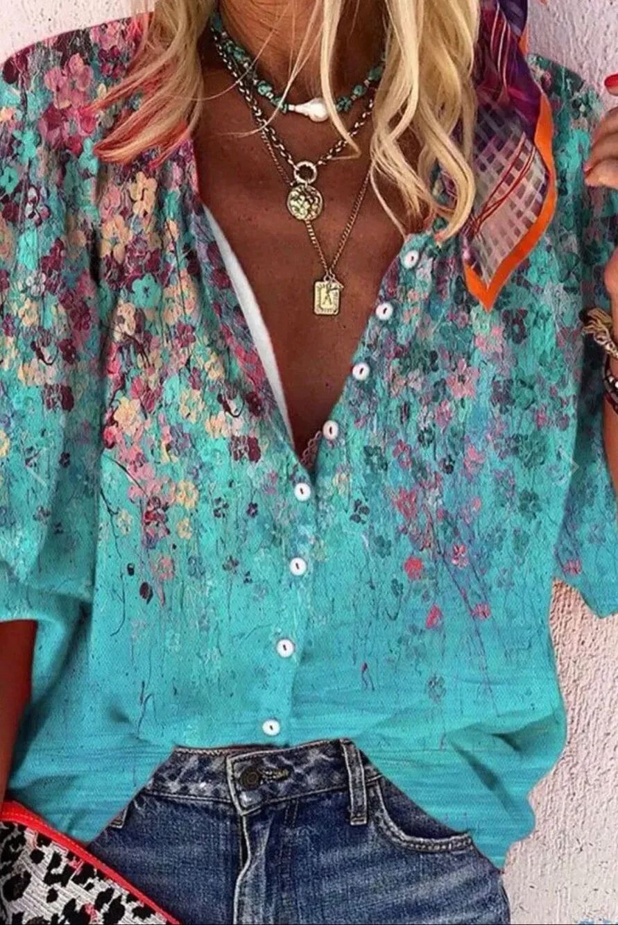 New! C.O.Z.Y. Neru Collar Floral Button Down Sz XL